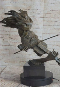 Abstract Modern Art Female Violin Player Bronze Marble Sculpture