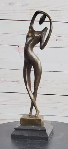 Abstract Nude Female Figure Stretching Modern Art Bronze Sculpture Statue on Marble Base