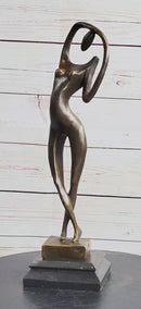 Abstract Nude Female Figure Stretching Modern Art Bronze Sculpture Statue on Marble Base