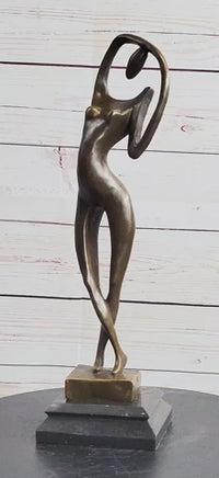 Abstract Nude Female Figure Stretching Modern Art Bronze Sculpture Statue on Marble Base