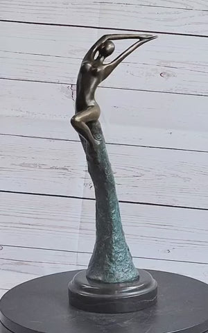 Abstract Surreal Flying Woman Bronze Sculpture 14" x 4"