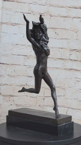 100% Solid Bronze Nude Woman Running in the Street Sculpture Figure