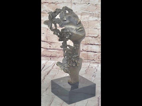 Abstract Surreal Female Bust Face Mask Butterflies Bronze Metal Sculpture Dali