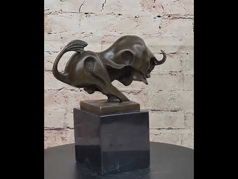 Abstract Modern Art Charging Bull Signed Bronze 8" x 7"