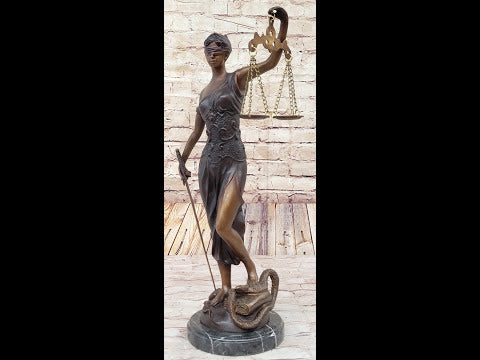 19'' Blind Justice Signed Mayer Bronze Sculpture