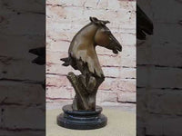 Abstract Modern Art Horse Head Bust Bronze Sculpture Marble Base