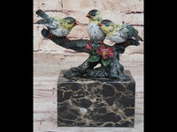 3 Colorful Finches Sparrows on Branch - Bronze Art by Milo
