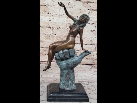 Abstract Modern Art Nude Female Sitting on Hand Bronze Sculpture Figure Figurine
