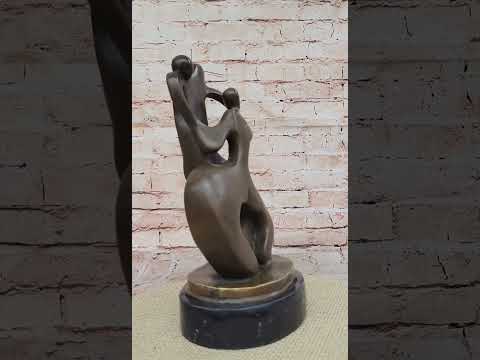 Abstract Bronze Sculpture of Embracing Figures on Marble Base