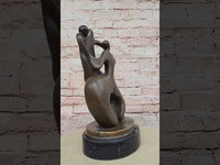 Abstract Bronze Sculpture of Embracing Figures on Marble Base