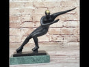 Abstract Modern Art Ice Skater Bronze Sculpture Green Marble Base
