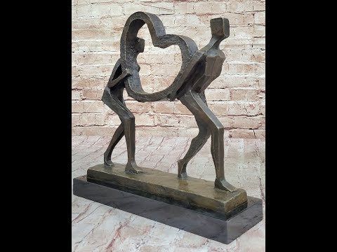 Abstract Modern Art Sculpture Couple Carrying Heart - Bronze