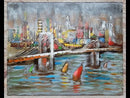 3D Wall Art Painting Bridge & Sailboats Mixed Media Metal Wood