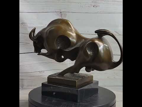 Abstract Surreal Charging Bull Bronze Sculpture 10"x 14"